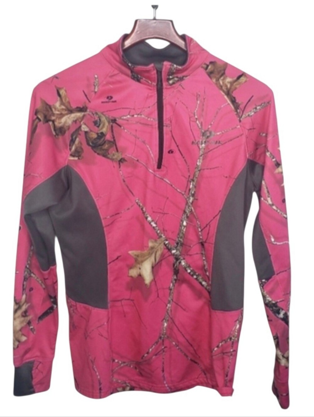 Mossy Oak Womens 1/4 Zip Camo Performance Pullover Jacket Pink Medium
